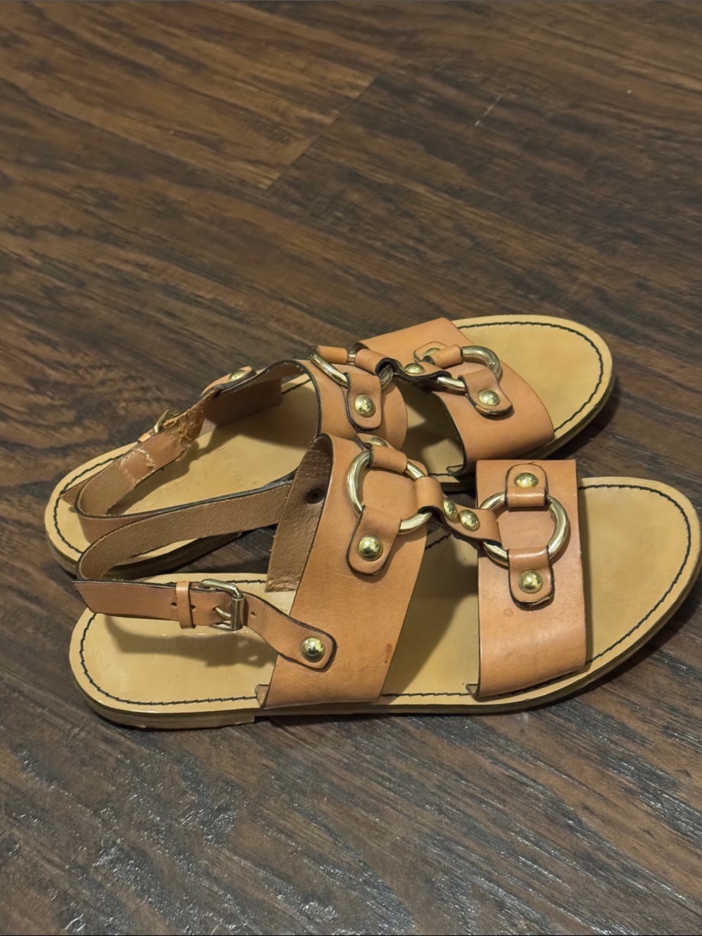 J. Crew Tan Leather Ring-Detail Slingback Sandals - Picture 2 of 6
